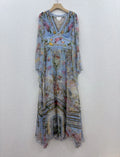 100% Real Silk Women V-Neck Floral Printing Flare Sleeve Midi Dress Bohemian Vintage Spring Elegant Beach Style High Quality