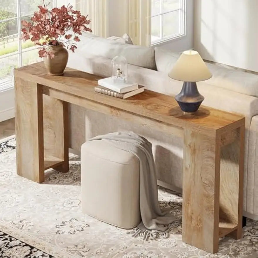 tribesigns 70.9-inch extra long console table, farmhouse wood sofa table behind couch, narrow entryway accent table for living r