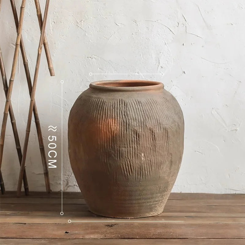 Extra Large Floor Cerc Vase Yellow round Belly Retro Decorative Flower Pot for Living Room Lacape Decoration Rural Home...