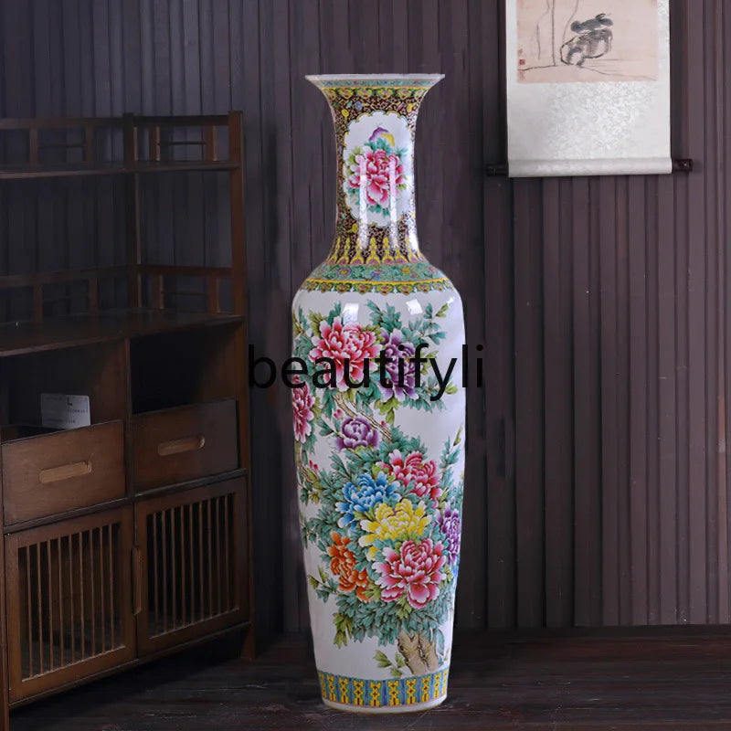 New Chinese-style pastel landscape floor-to-ceiling large vase home furnishing  ceramic flower arrangement decorations