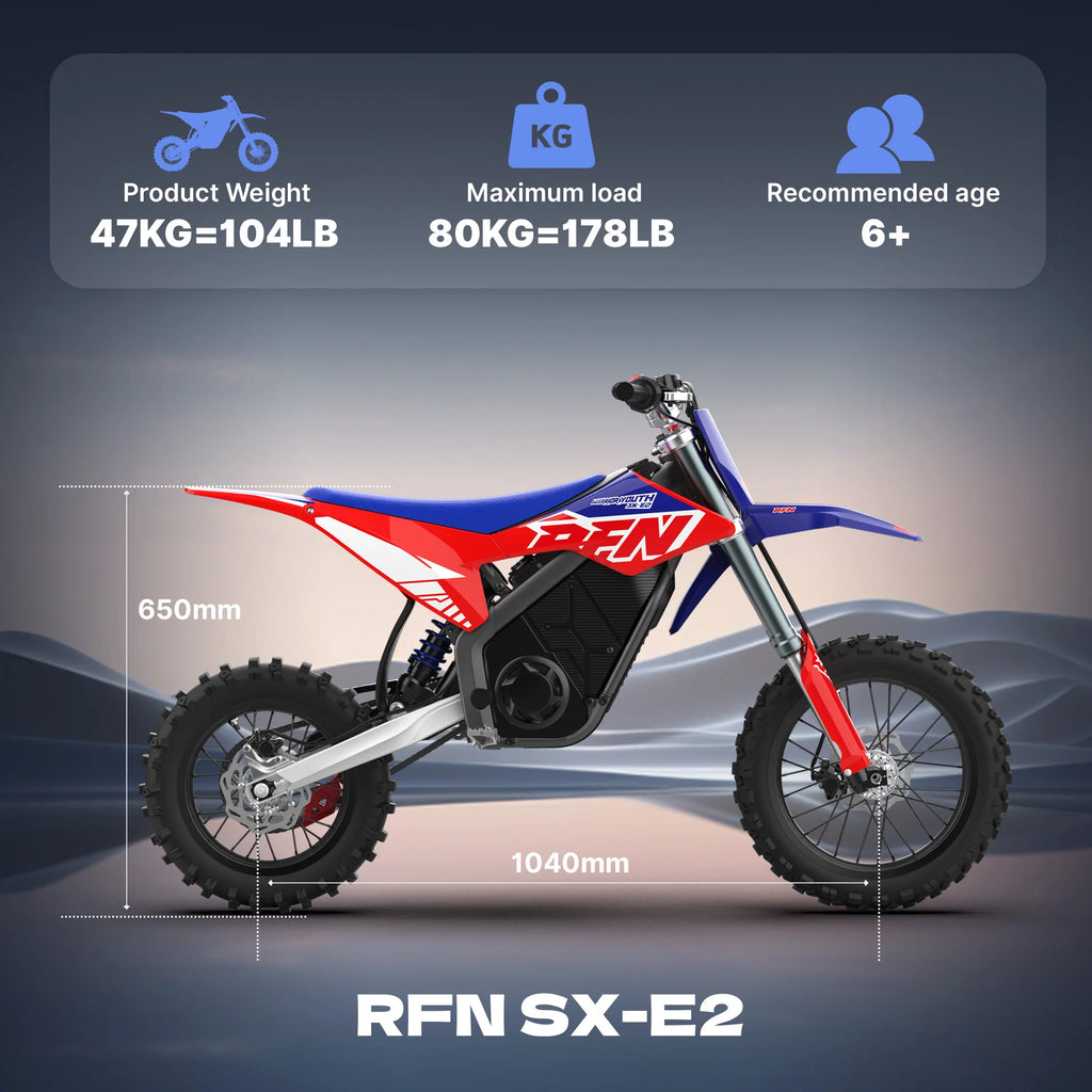 RFN Warrior Younth SX-E2 Electric Dirt Bike - MAX 2000W Powerful  Motor - 28 mph Top Speed | 12"/10" Off-Road Tires With 26-Mile