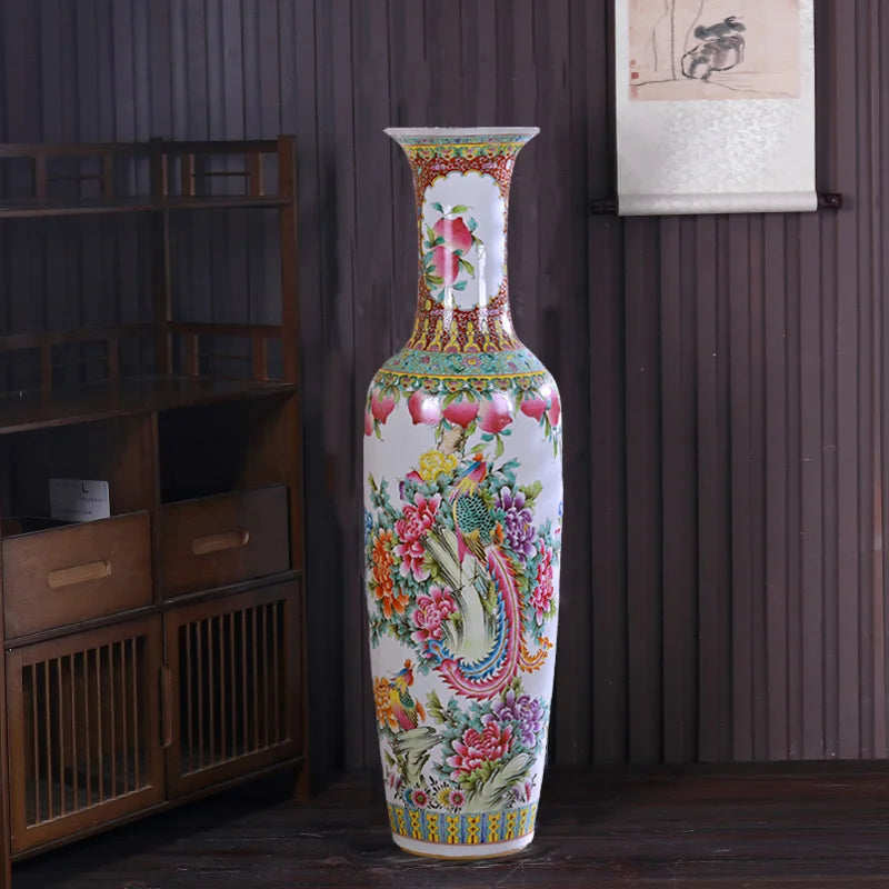 New Chinese-style pastel landscape floor-to-ceiling large vase home furnishing  ceramic flower arrangement decorations