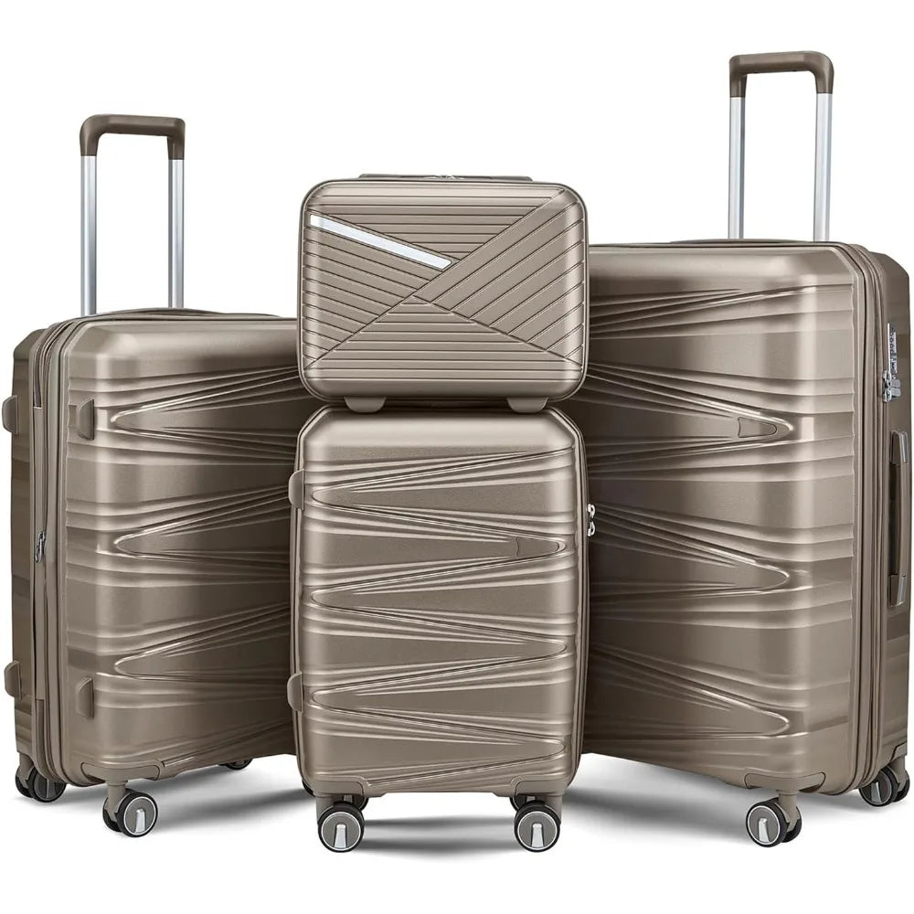 4 Piece Spinner Wheel Luggage Set, TSA Approved Expandable Hardshell Suitcase, Lightweight Travel Family Set for Men and Women