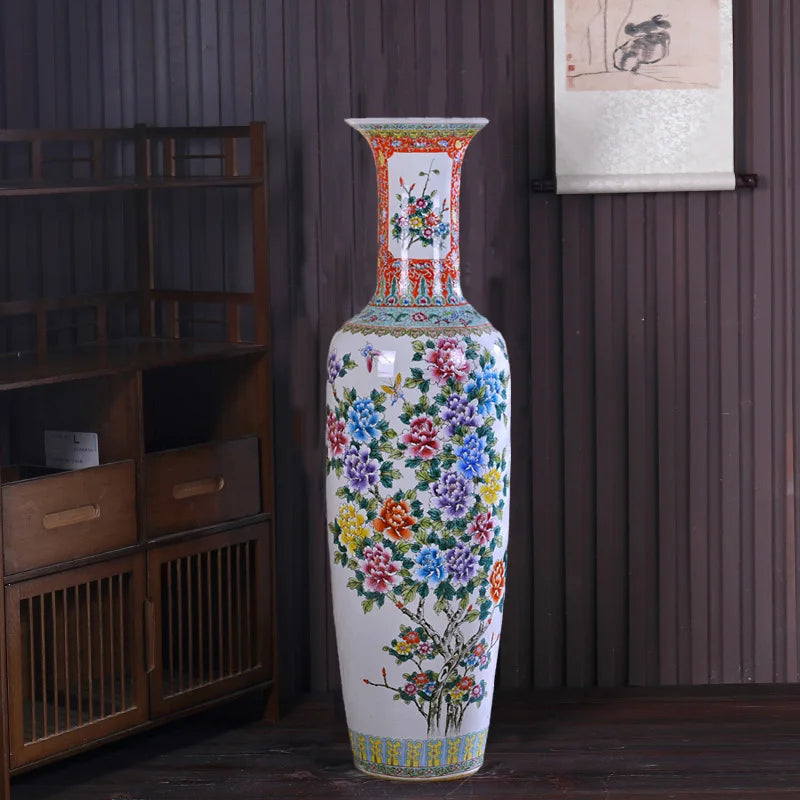 New Chinese-style pastel landscape floor-to-ceiling large vase home furnishing  ceramic flower arrangement decorations