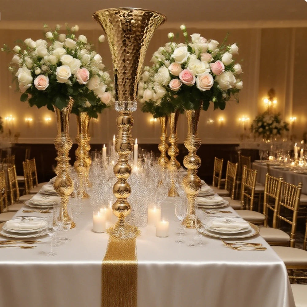 10pcs)40/70cm)f20 Centerpieces Wedding Decoration Centros De Mesa Metal Gold Trumpet Vases Stand Pedetal Gold Decoration for Wed
