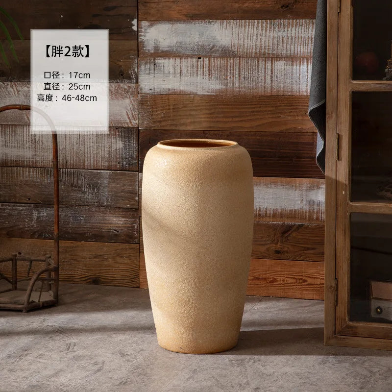 Floor Vase Jingdezhen Ceramic Large Vase Retro Nostalgic Handcrafted Rough Pottery Jar Living Room Vase Decoration