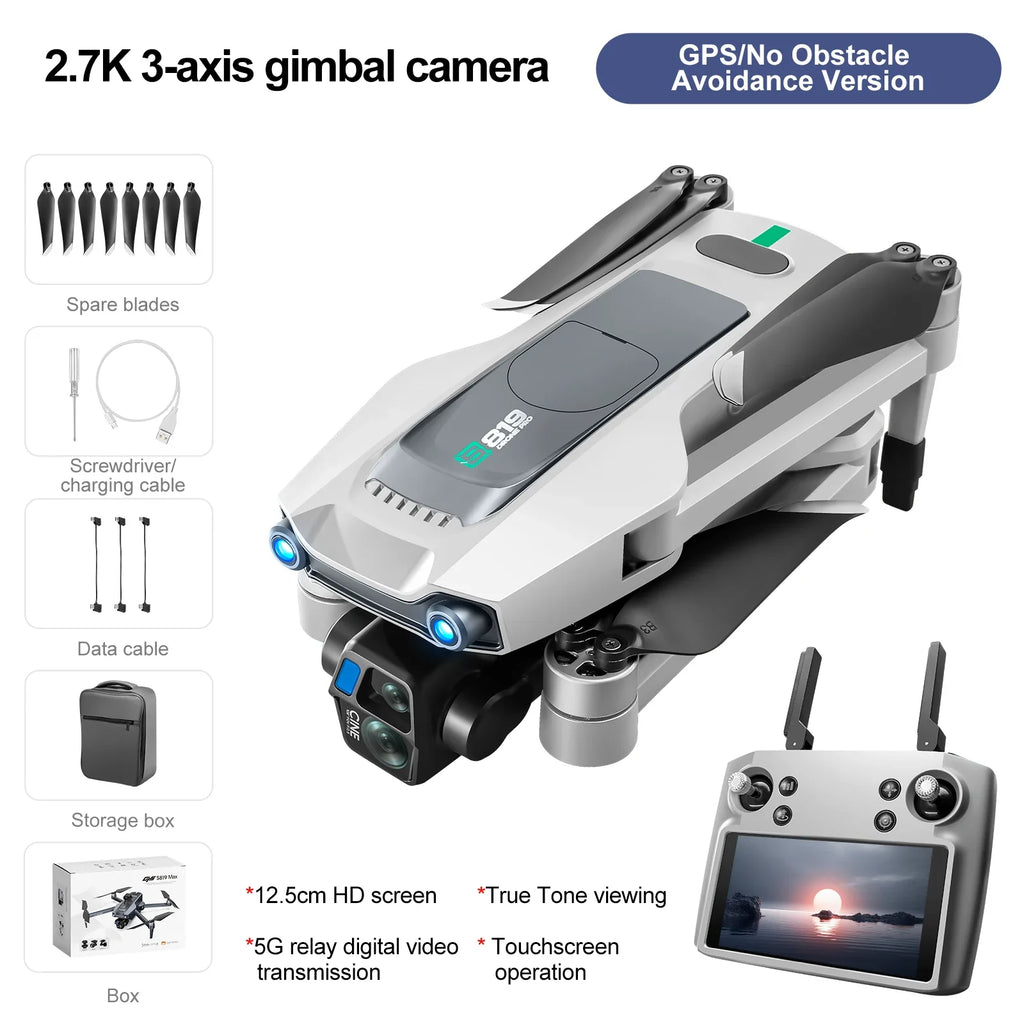 S819 Professional Drone 5g Digital Laser OAS 2.7k HD Lens 3-axis Gimbal 5-inch Screen Remote Control Can Mini Airdrop Drone