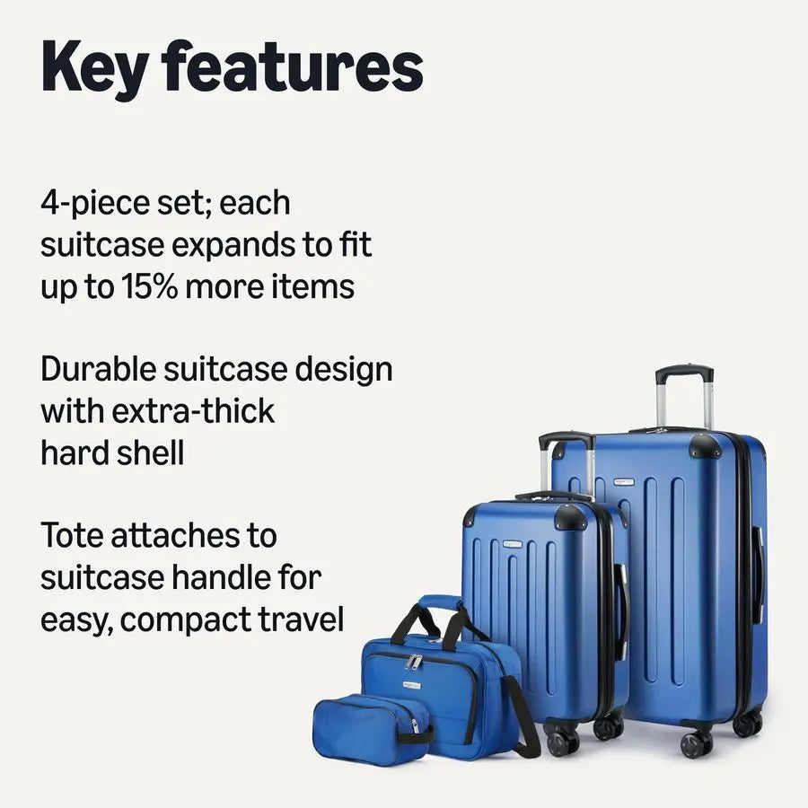 Luggage Set, Including Two Hardside Suitcases With Multidirectional Spinner Wheels 22 CarryOn and 28 Checked, Plus 15inch Tote B