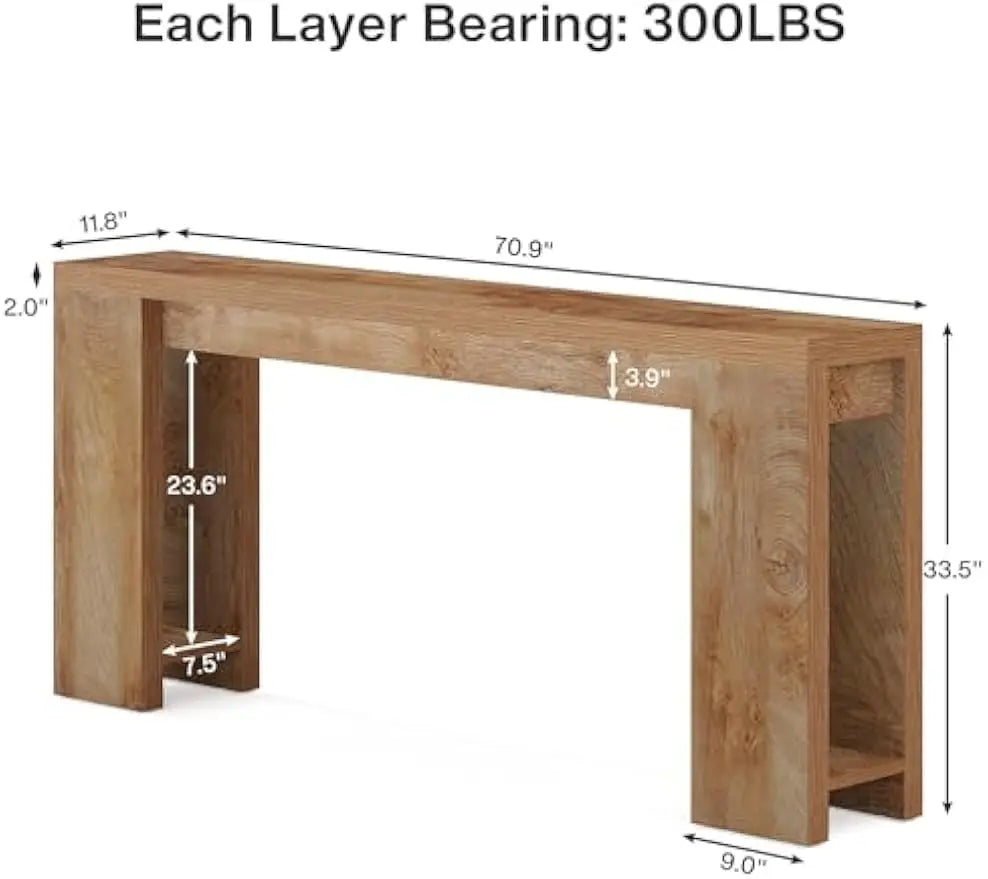 tribesigns 70.9-inch extra long console table, farmhouse wood sofa table behind couch, narrow entryway accent table for living r