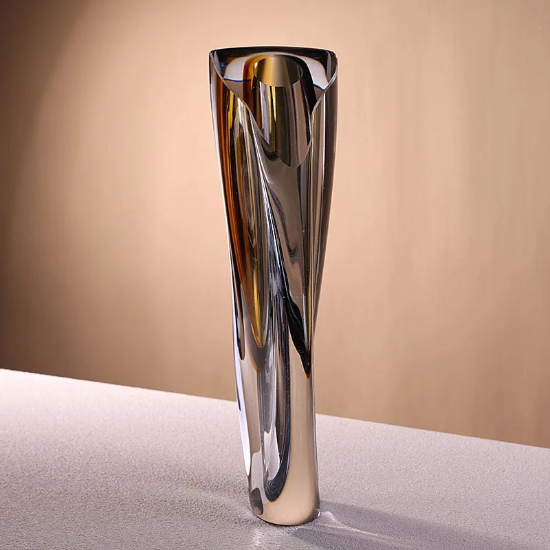 Light luxury thickened glass and glazed vase, a modern living room high-end dining table decoration