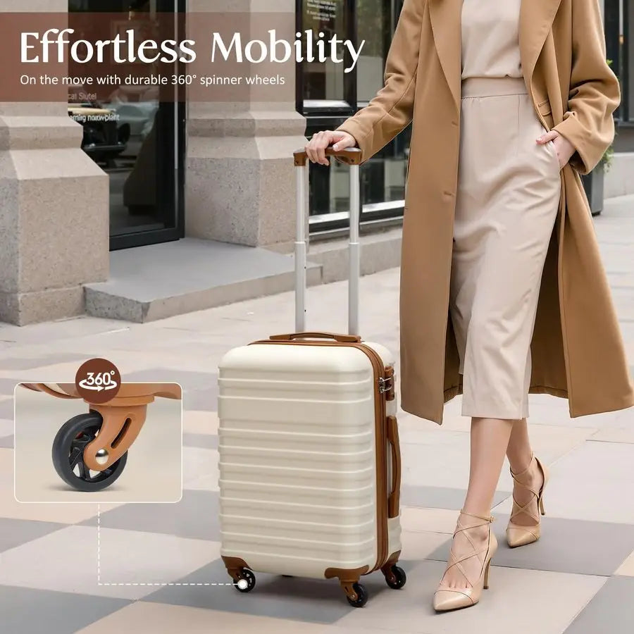 Set 3 Piece Luggage Set Carry On Hardside Luggage with TSA Lock Spinner Wheels White, 5 piece set