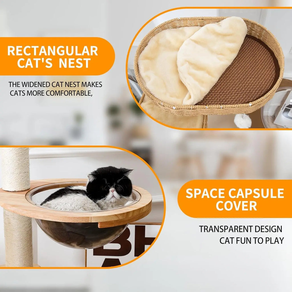 2025 Modern Cat Tree Tower Hand-woven Advanced Space Capsule Cat Nest 7 cm Natural Sisal Pillar Wood, Grab Cat Lovers Gift