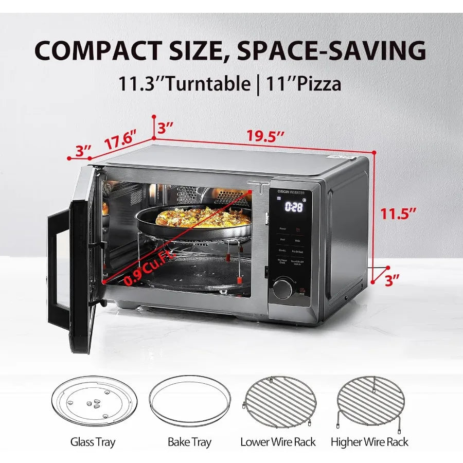 6in1 Inverter Countertop Microwave Oven with Healthy Air Fryer Combo for Home Kitchen: Features Air Frying Broiling Convection