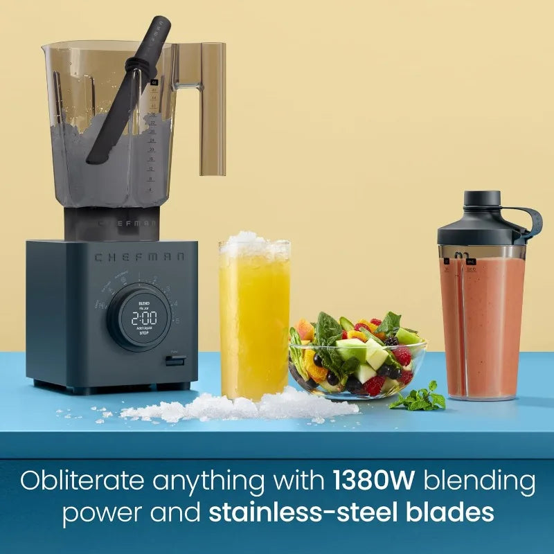 Chefman Obliterator 48 oz Countertop Blender for Smoothies, 1380W Motor to Crush Ice, Nuts, Fruit, Includes 20 oz Travel Jar