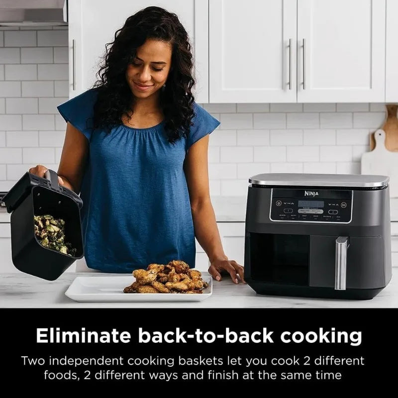 Ninja DZ201 Foodi 8 Quart 6-in-1 DualZone 2-Basket Air Fryer with 2 Independent Frying Baskets, Match Cook&Smart Finish to Roast