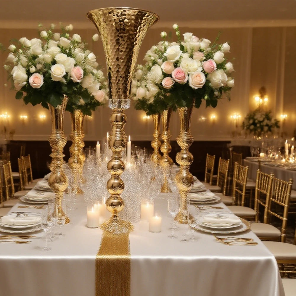 10pcs)40/70cm)f20 Centerpieces Wedding Decoration Centros De Mesa Metal Gold Trumpet Vases Stand Pedetal Gold Decoration for Wed