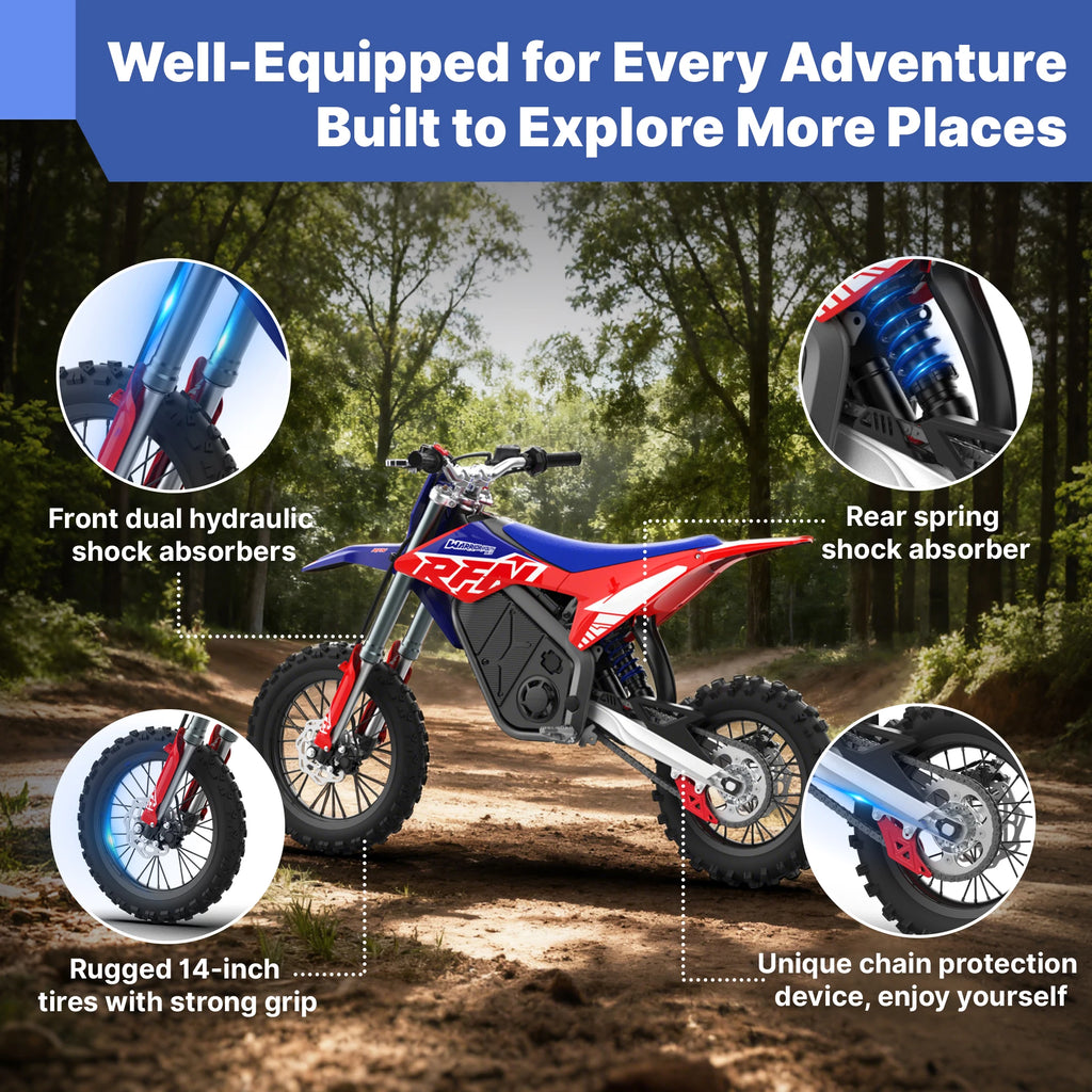 RFN Warrior Younth SX-E2 Electric Dirt Bike - MAX 2000W Powerful  Motor - 28 mph Top Speed | 12"/10" Off-Road Tires With 26-Mile