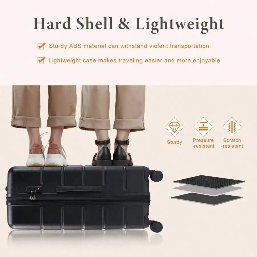 20 Inch Hardside Luggage Suitcase, TSA Lock Spinner Wheel Carry On Expandable,Black