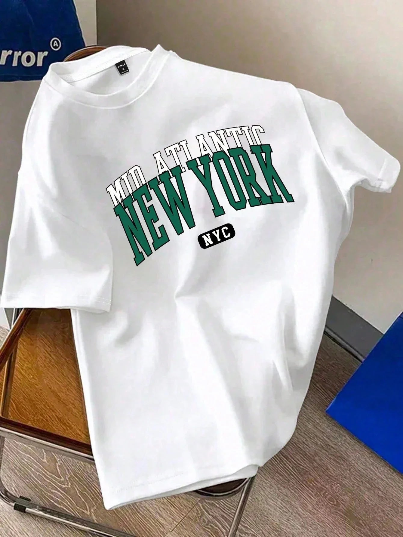 Men's White Knitted Fabric T-Shirt with Los Angeles Graphic Print Short Sleeves and Round Neckline Regular Fit Harajuku