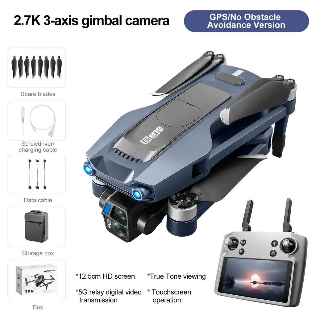 S819 Professional Drone 5g Digital Laser OAS 2.7k HD Lens 3-axis Gimbal 5-inch Screen Remote Control Can Mini Airdrop Drone