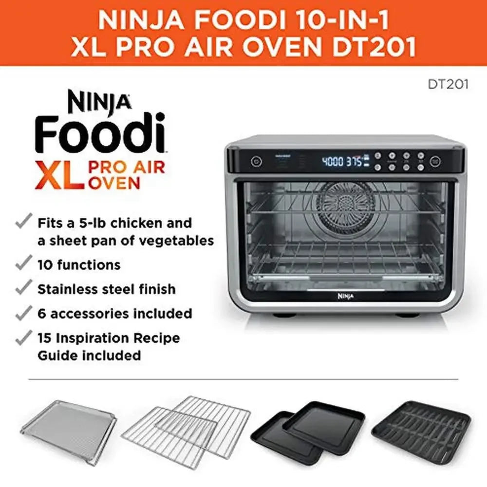 XL Pro 10-in-1 Air Fry Toaster Oven Dehydrate Reheat 1800W Stainless Steel Countertop Convection Oven Family Size Capacity