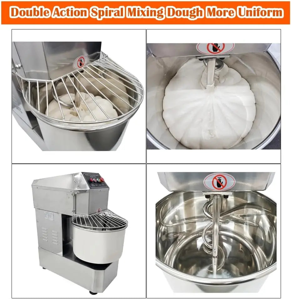 Commercial Electric Dough Mixer 20QT Stand Flour Mixing Machine Double Action Double Speed Spiral Stainless Steel Dough Blender