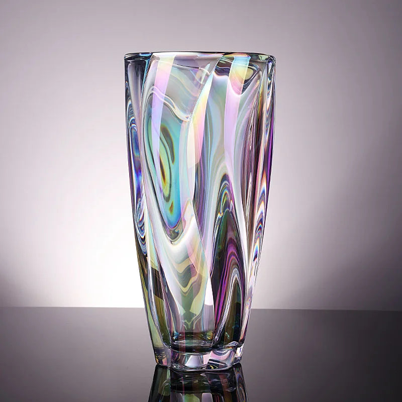 Modern and simple crystal glass large-mouthed vase for living room flower arrangement and entrance decoration