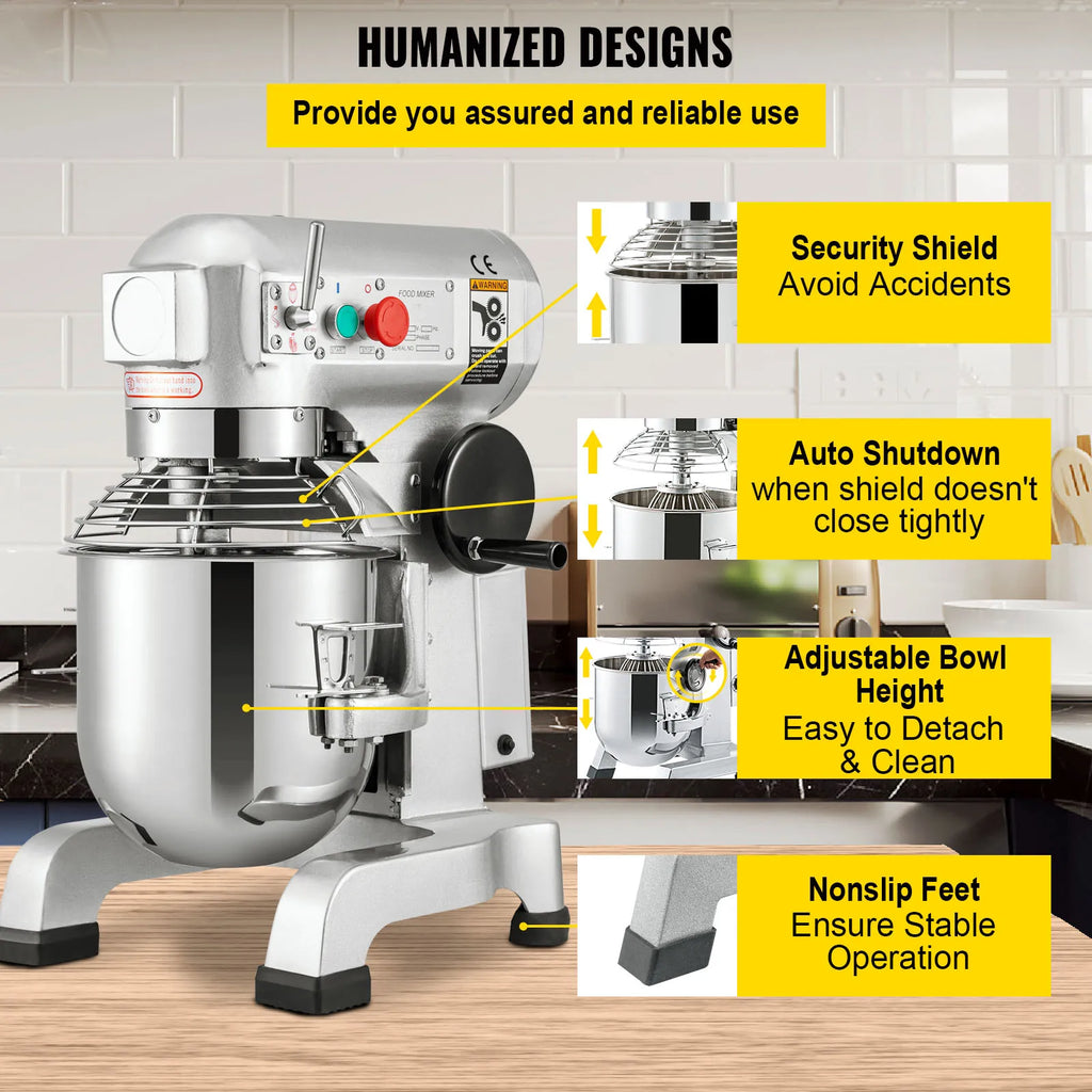 SucceBuy 10- 30L Electric Dough Machine Stainless Steel Commercial Cream Egg Whisk Mixer Processor Kitchen Food Stand Blender