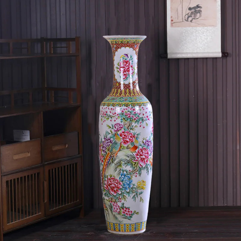 New Chinese-style pastel landscape floor-to-ceiling large vase home furnishing  ceramic flower arrangement decorations
