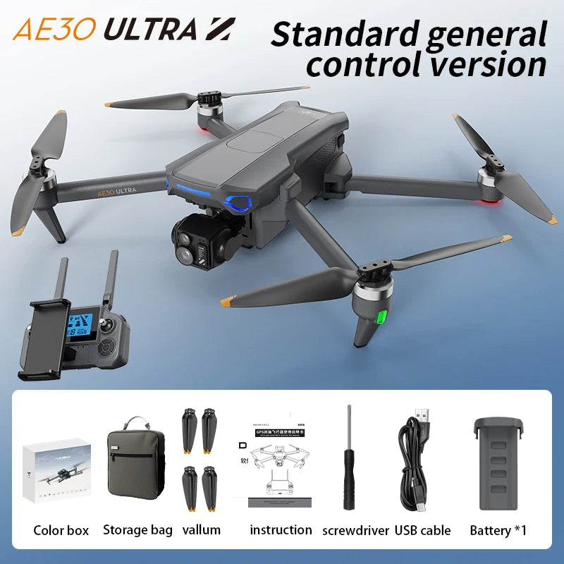 AE30 Ultra Professional Drone 4K HD Wide Angle Camera 5G GPS WiFi FPV RC Drone 360° Quadcopter  for Obstacle Avoidance