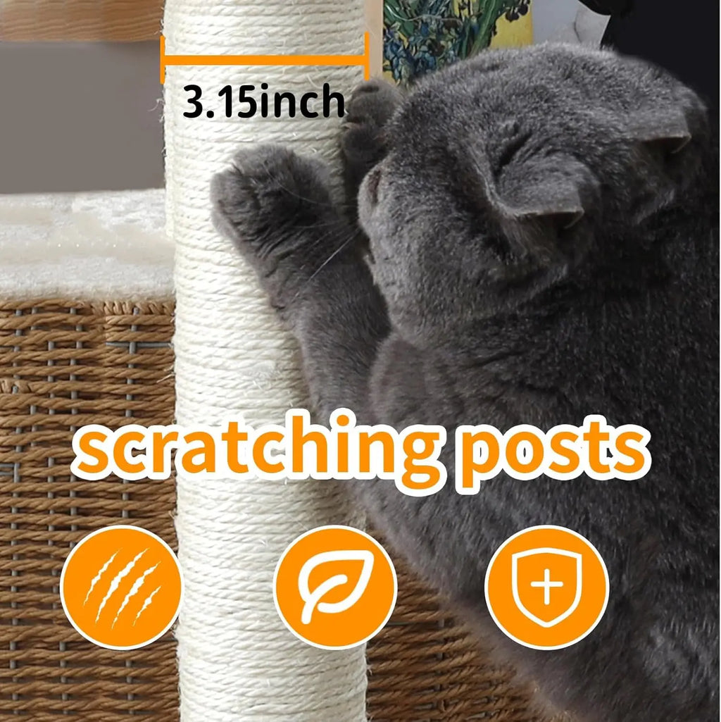 2025 Modern Cat Tree Tower Hand-woven Advanced Space Capsule Cat Nest 7 cm Natural Sisal Pillar Wood, Grab Cat Lovers Gift