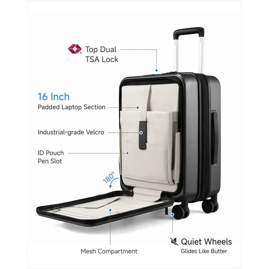 On Luggage 22x14x9 Airline Approved, FLO5 Expandable Polycarbonate Suitcase with Front Pocket FXCore, Black, 20 Inch
