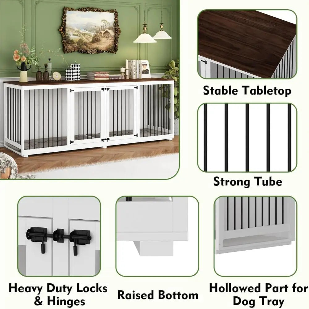 94.5" Extra Large Dog Crate Furniture, Heavy Duty Dog Kennel with a Removable Divider, Indoor Furniture Style Dog Crate House