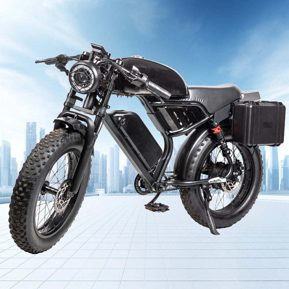20" Electric Motorcycles Mountain fat tire E Bike for Adults, 1200W Peak Motor Ebike 28Mph 35Miles 48V 15.6AH Electric Bicycle