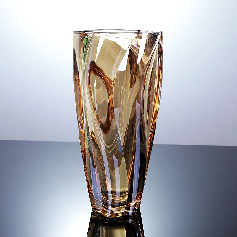 Modern and simple crystal glass large-mouthed vase for living room flower arrangement and entrance decoration