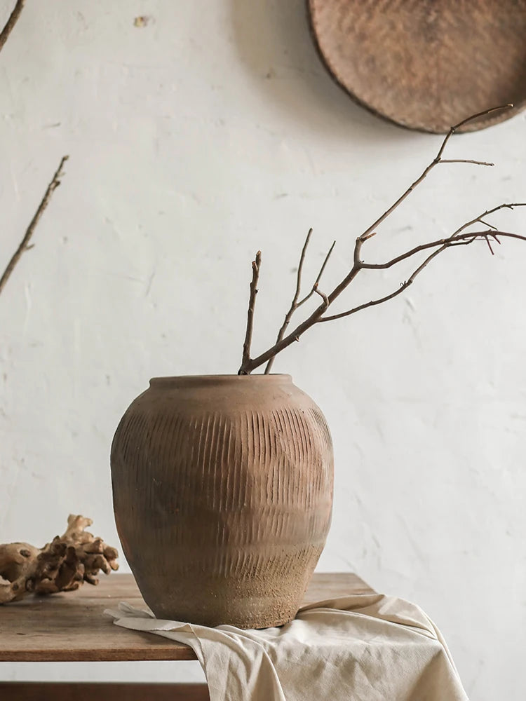 Extra Large Floor Cerc Vase Yellow round Belly Retro Decorative Flower Pot for Living Room Lacape Decoration Rural Home...