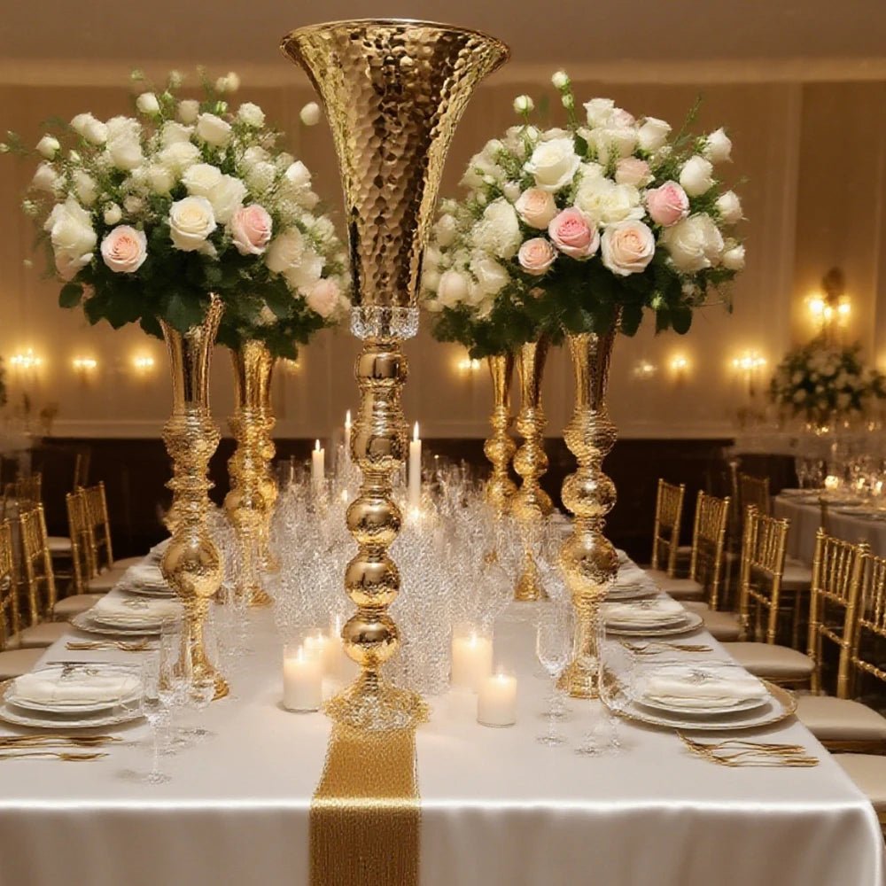 10pcs)40/70cm)f20 Centerpieces Wedding Decoration Centros De Mesa Metal Gold Trumpet Vases Stand Pedetal Gold Decoration for Wed