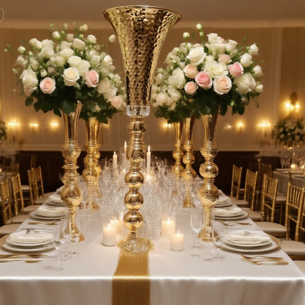 10pcs)40/70cm)f20 Centerpieces Wedding Decoration Centros De Mesa Metal Gold Trumpet Vases Stand Pedetal Gold Decoration for Wed