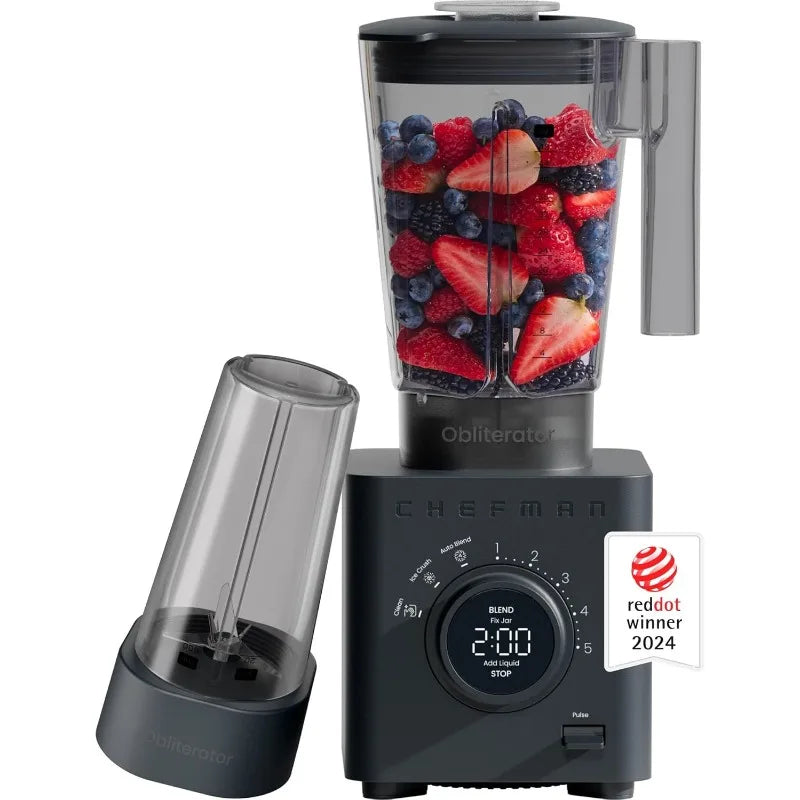Chefman Obliterator 48 oz Countertop Blender for Smoothies, 1380W Motor to Crush Ice, Nuts, Fruit, Includes 20 oz Travel Jar