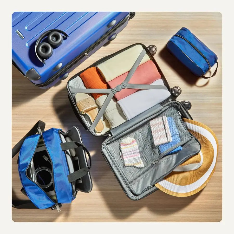 Luggage Set, Including Two Hardside Suitcases With Multidirectional Spinner Wheels 22 CarryOn and 28 Checked, Plus 15inch Tote B