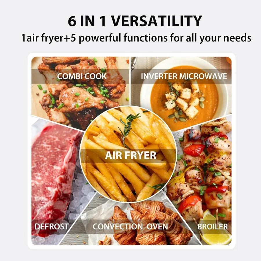 6in1 Inverter Countertop Microwave Oven with Healthy Air Fryer Combo for Home Kitchen: Features Air Frying Broiling Convection