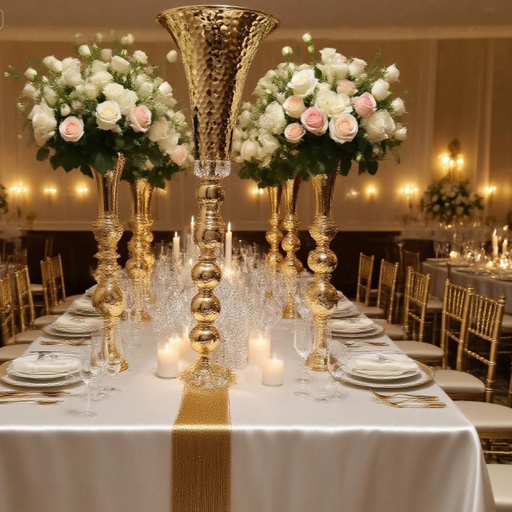 10pcs)40/70cm)f20 Centerpieces Wedding Decoration Centros De Mesa Metal Gold Trumpet Vases Stand Pedetal Gold Decoration for Wed
