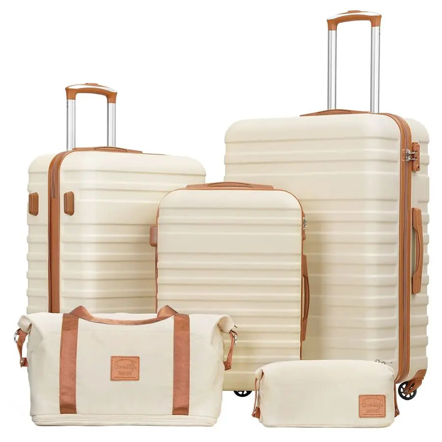Set 3 Piece Luggage Set Carry On Hardside Luggage with TSA Lock Spinner Wheels White, 5 piece set