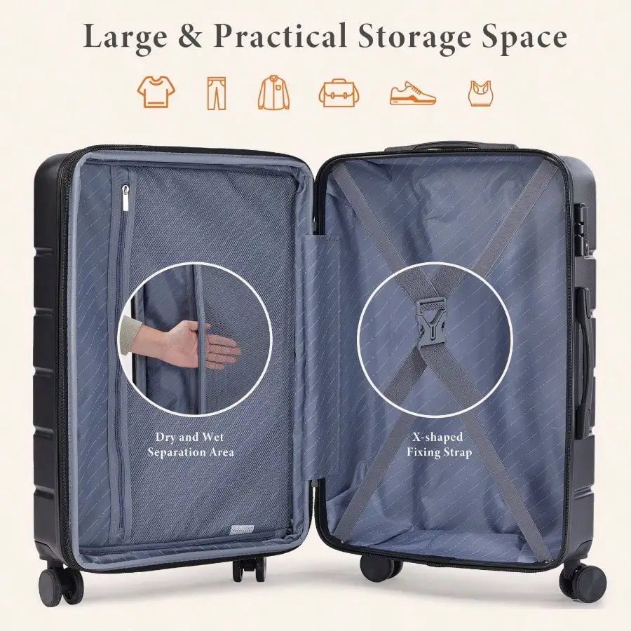 20 Inch Hardside Luggage Suitcase, TSA Lock Spinner Wheel Carry On Expandable,Black