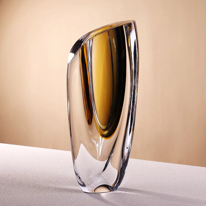 Light luxury thickened glass and glazed vase, a modern living room high-end dining table decoration