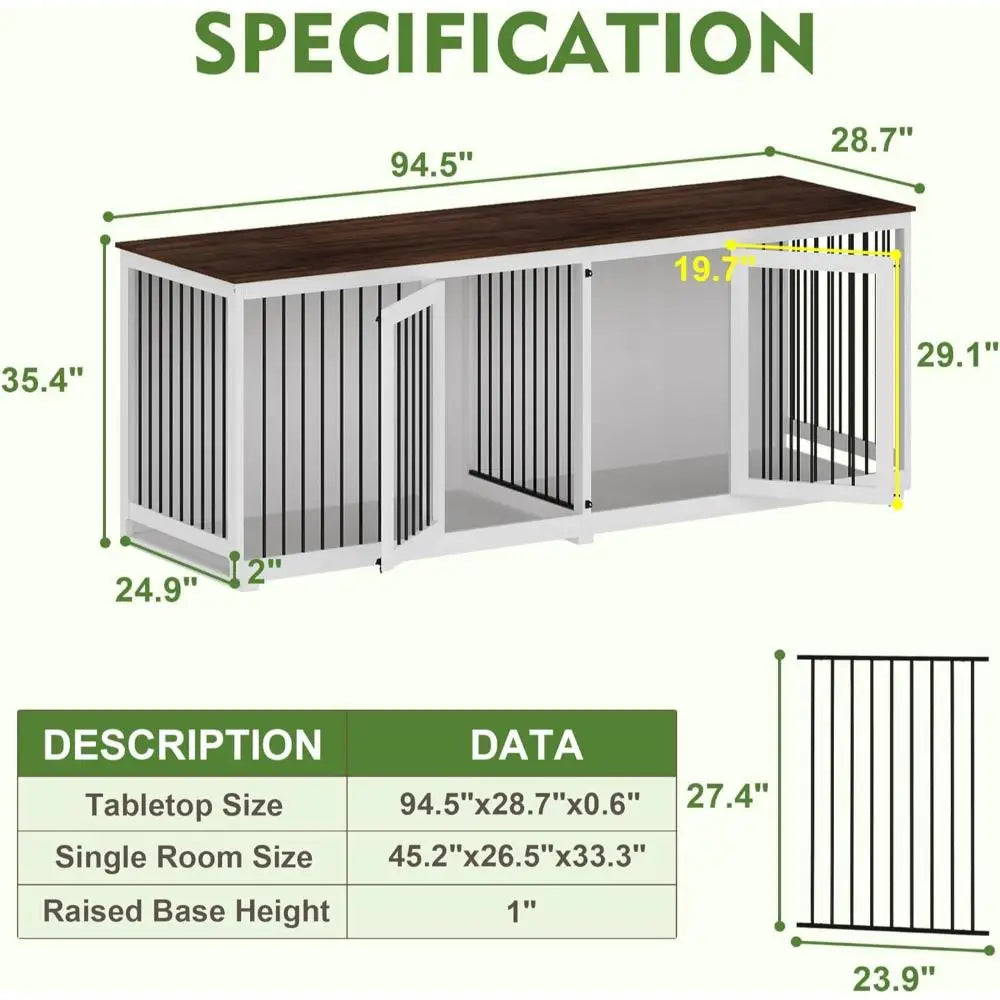 94.5" Extra Large Dog Crate Furniture, Heavy Duty Dog Kennel with a Removable Divider, Indoor Furniture Style Dog Crate House