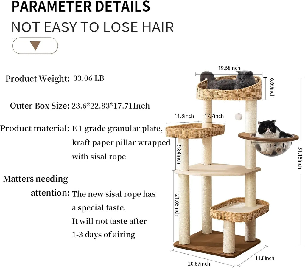 2025 Modern Cat Tree Tower Hand-woven Advanced Space Capsule Cat Nest 7 cm Natural Sisal Pillar Wood, Grab Cat Lovers Gift