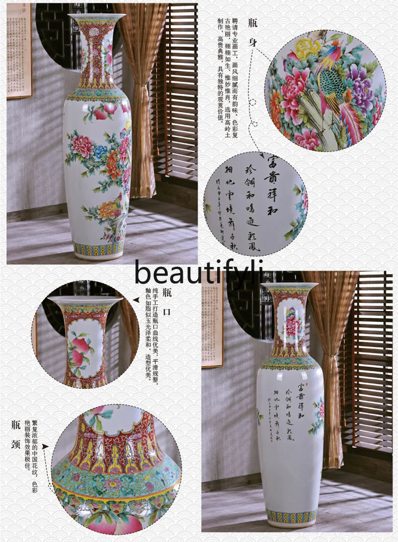 New Chinese-style pastel landscape floor-to-ceiling large vase home furnishing  ceramic flower arrangement decorations