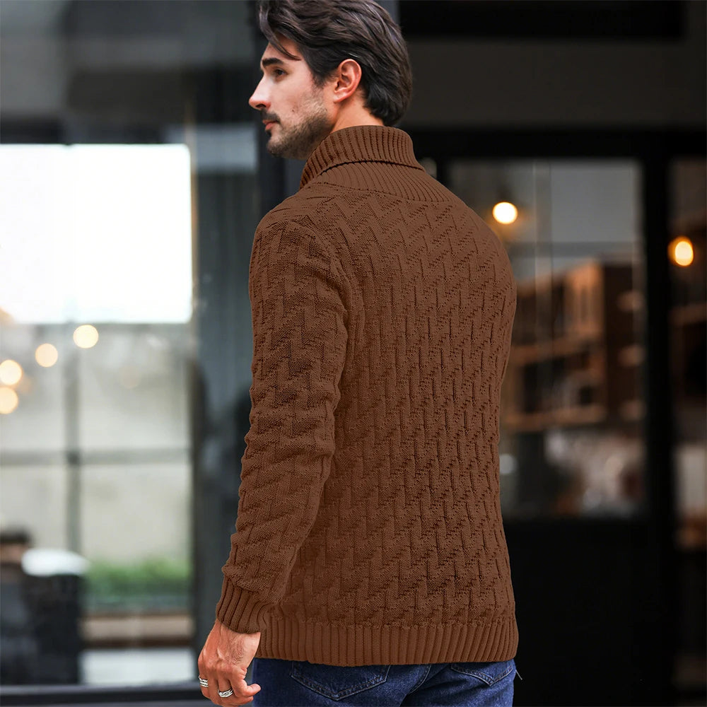 Men's Sweater Winter Shawl Collar Pullover Sweater Casual Cable Knit Button Sweaters Woolen Solid Color Tops US Size