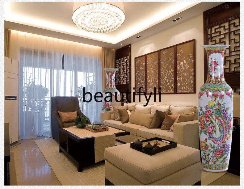 New Chinese-style pastel landscape floor-to-ceiling large vase home furnishing  ceramic flower arrangement decorations